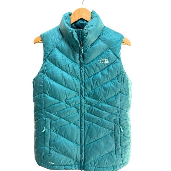 NWOT The North Face (L) turquoise quilted full-zip 550 down puffer vest Women’s - Picture 1 of 6